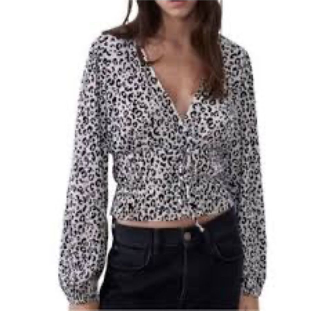 Zara Long Sleeve animal print black & white Top Size Small